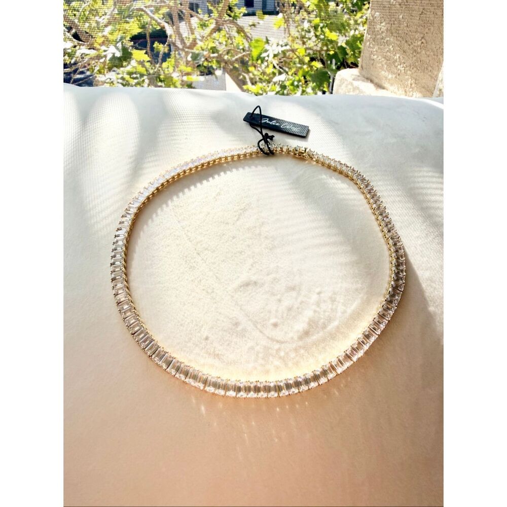 Dolce West Gold Tone Baguette Crystal Tennis Choker Necklace NWT - Picture 4 of 15